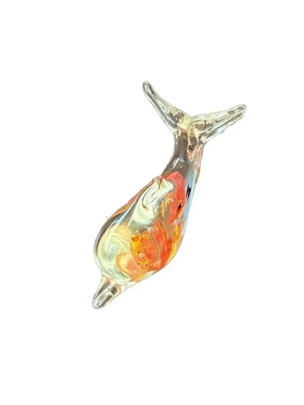 Clear Art Glass Whale Figurine Paperweight with Internal Fish and Reef Detail